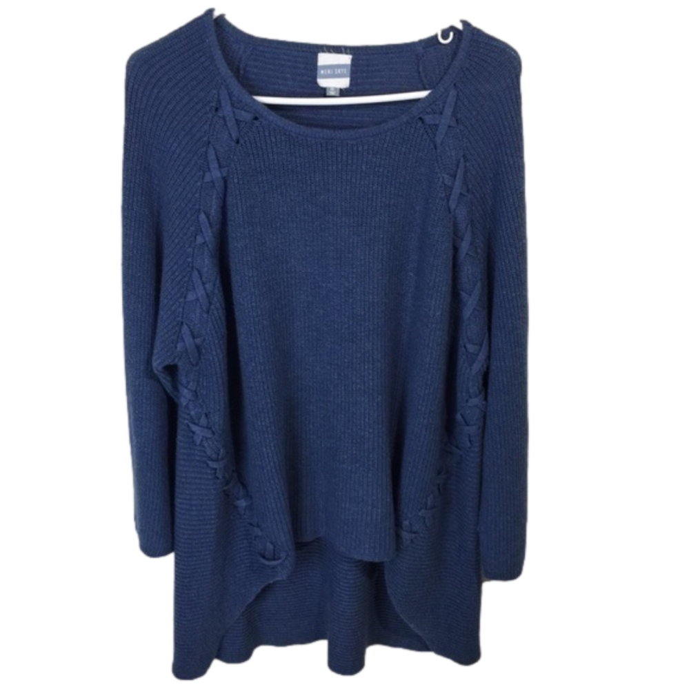 Meri Skye | hi-low lace up sweater 3X in blue